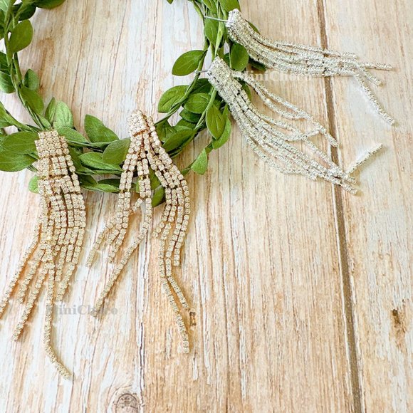 Silver Tone Rhinestone Fringe Double layer Earring - Picture 7 of 8